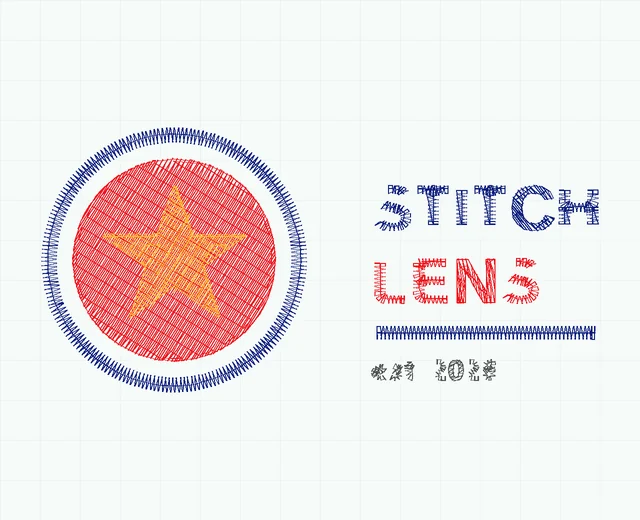 Vector badge embroidery stitch preview showing 7 colour blocks